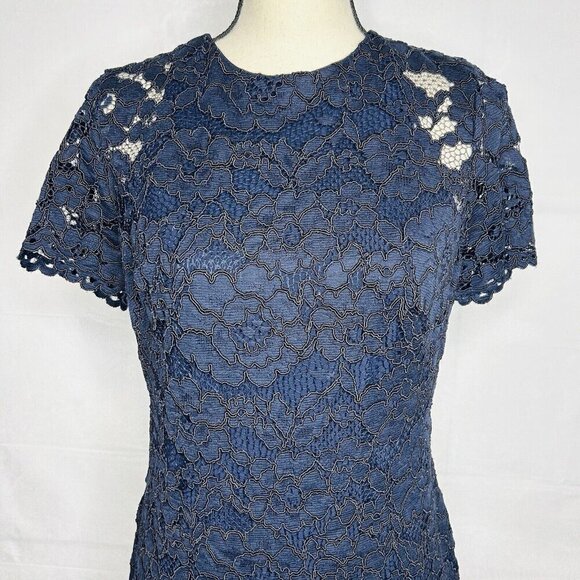 Lauren Ralph Lauren Scalloped Hem Lace Overlay Navy Blue Dress Size 10 - Picture 2 of 11